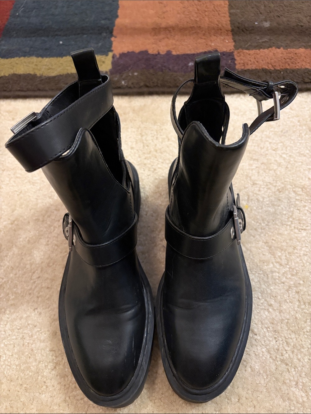 Never worn Zara Black Leather Ankle Harness Boots